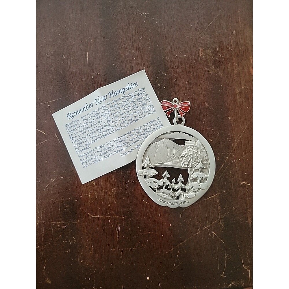 Hampshire Pewter Christmas Ornament Silver Remember New Hampshire NH 1995 Vtg